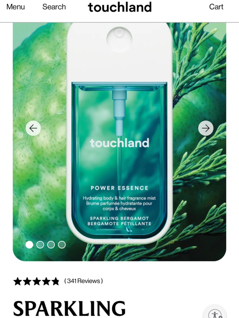 Touchland Power Essence Hydrating Body & Hair Mist — Sparkling Bergamot (Green)